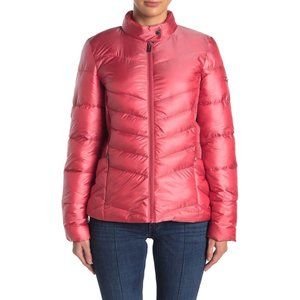 NEW Via Spiga Smocked Quilted Pink Puffer Jacket MEDIUM Chic Zip-Up